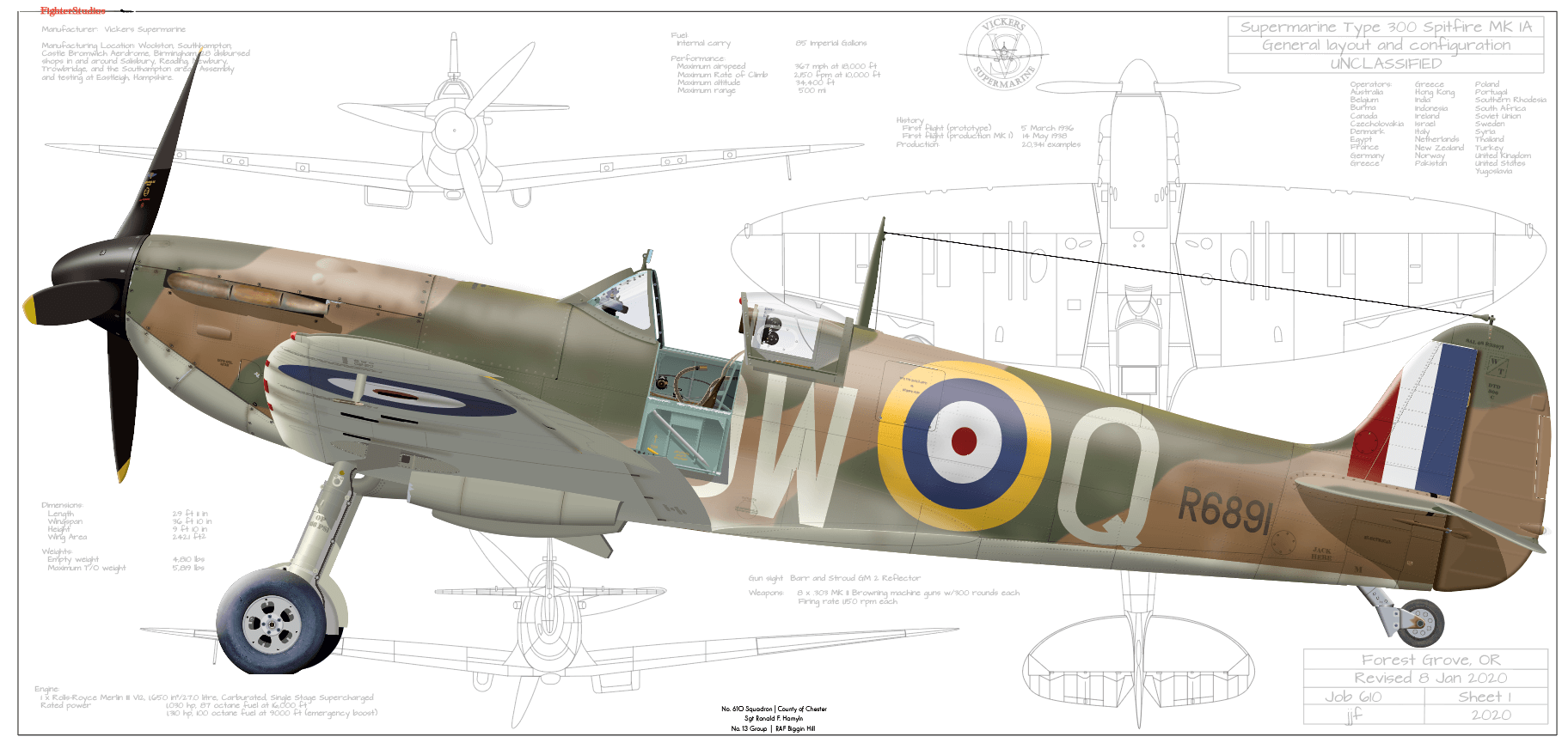 Supermarine Spitfire Fine Art Aircraft Profile Prints — Fighter